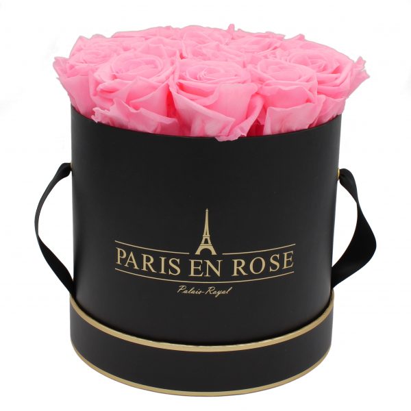 Schwarze Rosenbox mit pinken Rosen